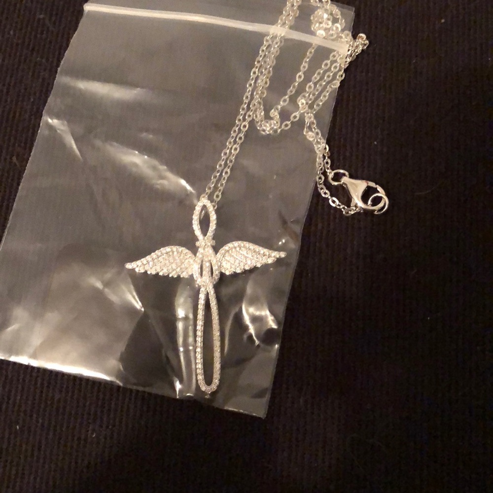 Diamond Necklace Angel Wings Cross